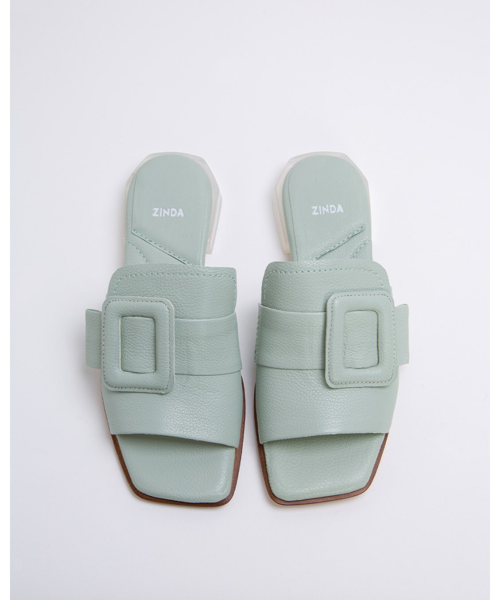 buckled leather slides