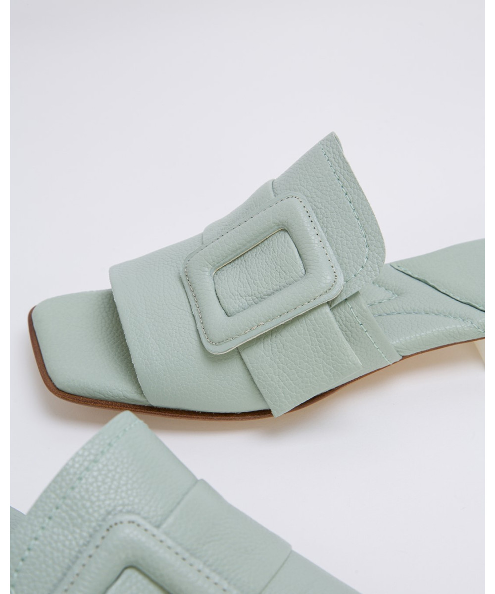 buckled leather slides