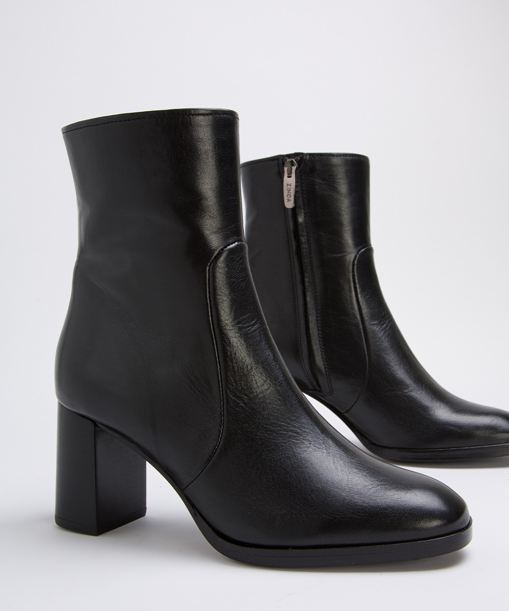 black ankle boots block heel leather