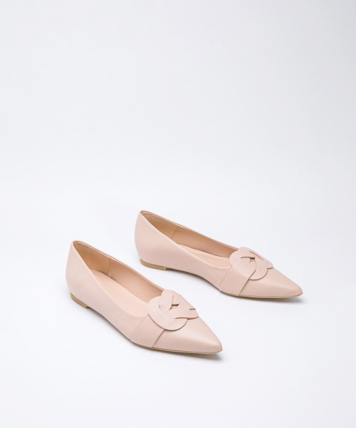 Pale Blush Grainy Leather Braided Strap Flats 