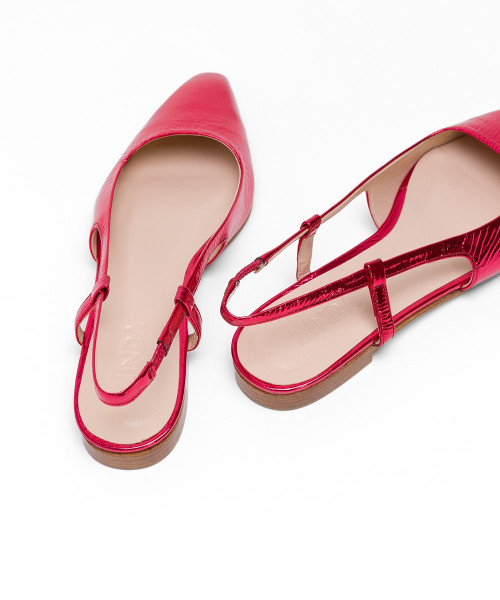 Red soft metallic leather slingback flats
