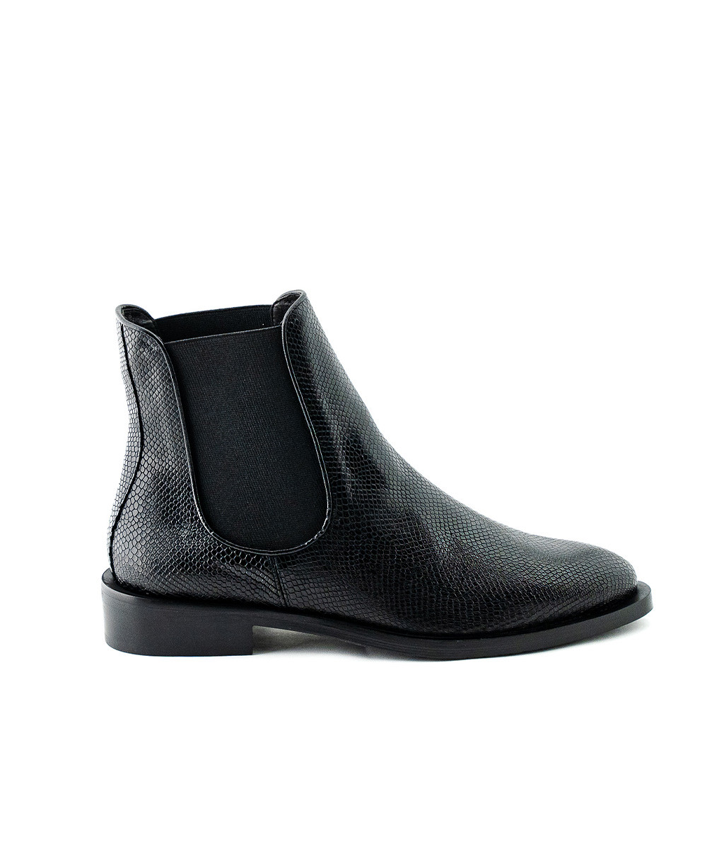 Black engraved leather chelsea ankle boots