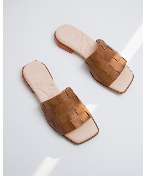 woven leather slides